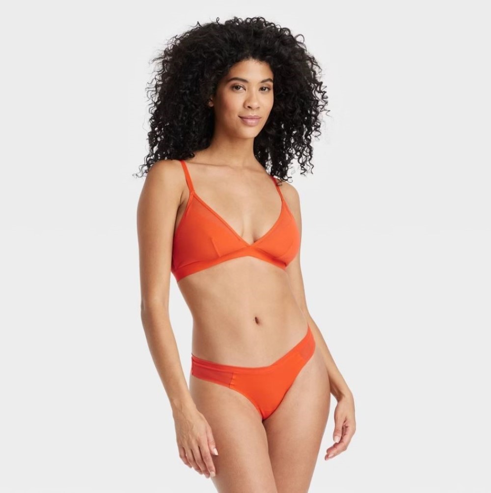 Auden 3pk Micro-Mesh Thong Womens Small Stretch Orange