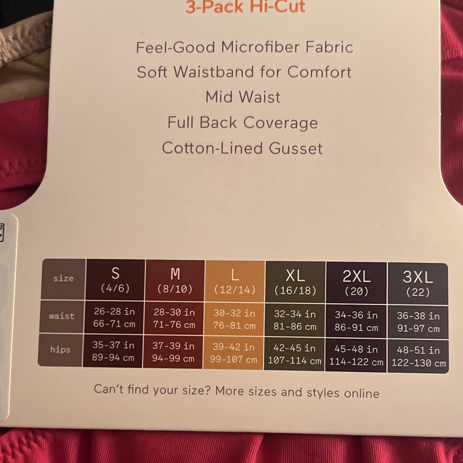 Warner’s Microfiber Hi-Cut Panties Comfort Waistband 3 Pack 2XL Solid