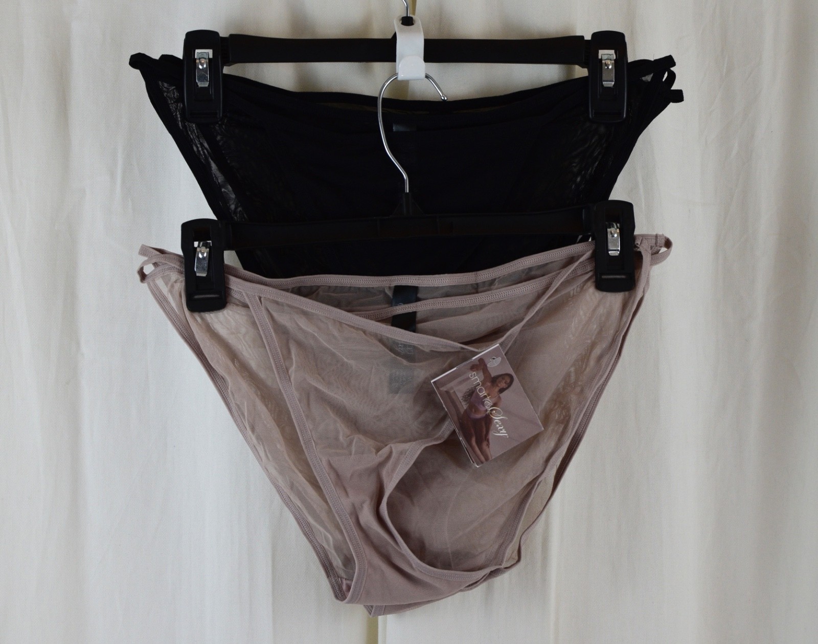 Smart & Sexy Womens 6 PACK Mesh String Bikini Taupe/Black Size Medium