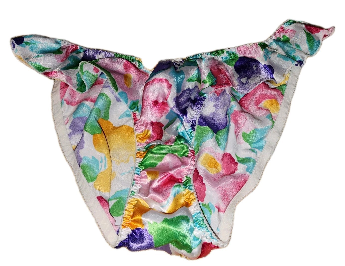 NEW 80s 90s Colorful Flowers Floral Flutter Bikini Panties Shiny Gloss Satin 7/L