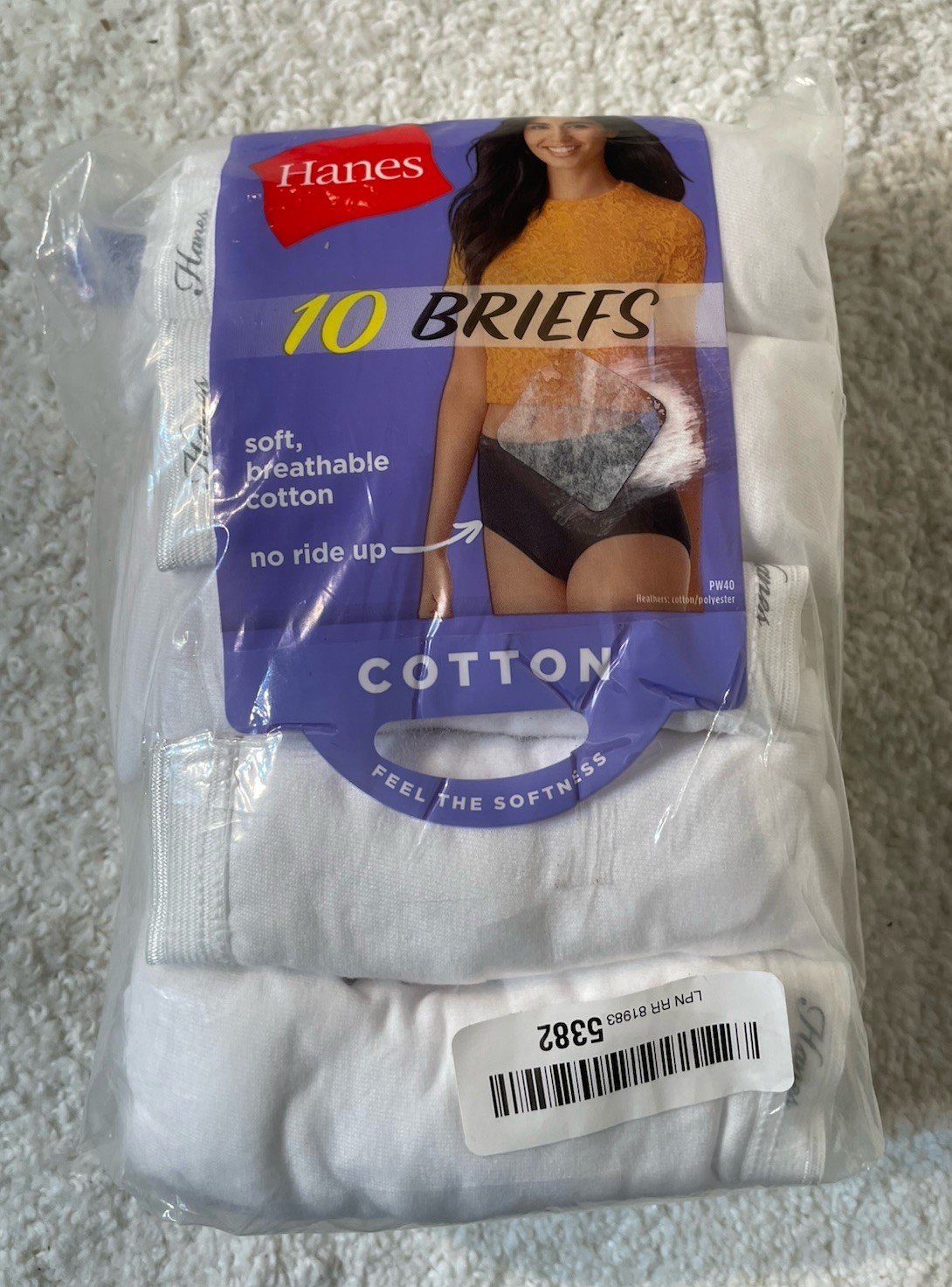 HANES WOMENS 10 PK TAGLESS COTTON BRIEFS UNDERWEAR NO RIDE UP WHITE SZ 9 NEW