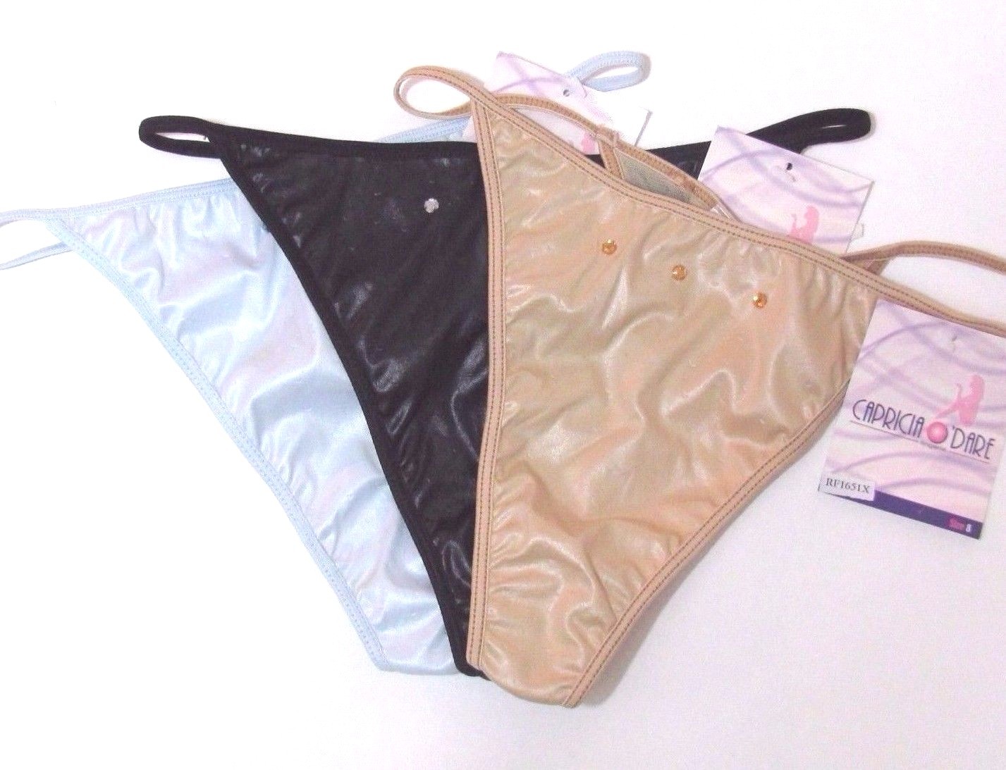 B4 CAPRICIA O’DARE Gold Black Blue Foil Thong Sissy Bikini panties 8 9 10
