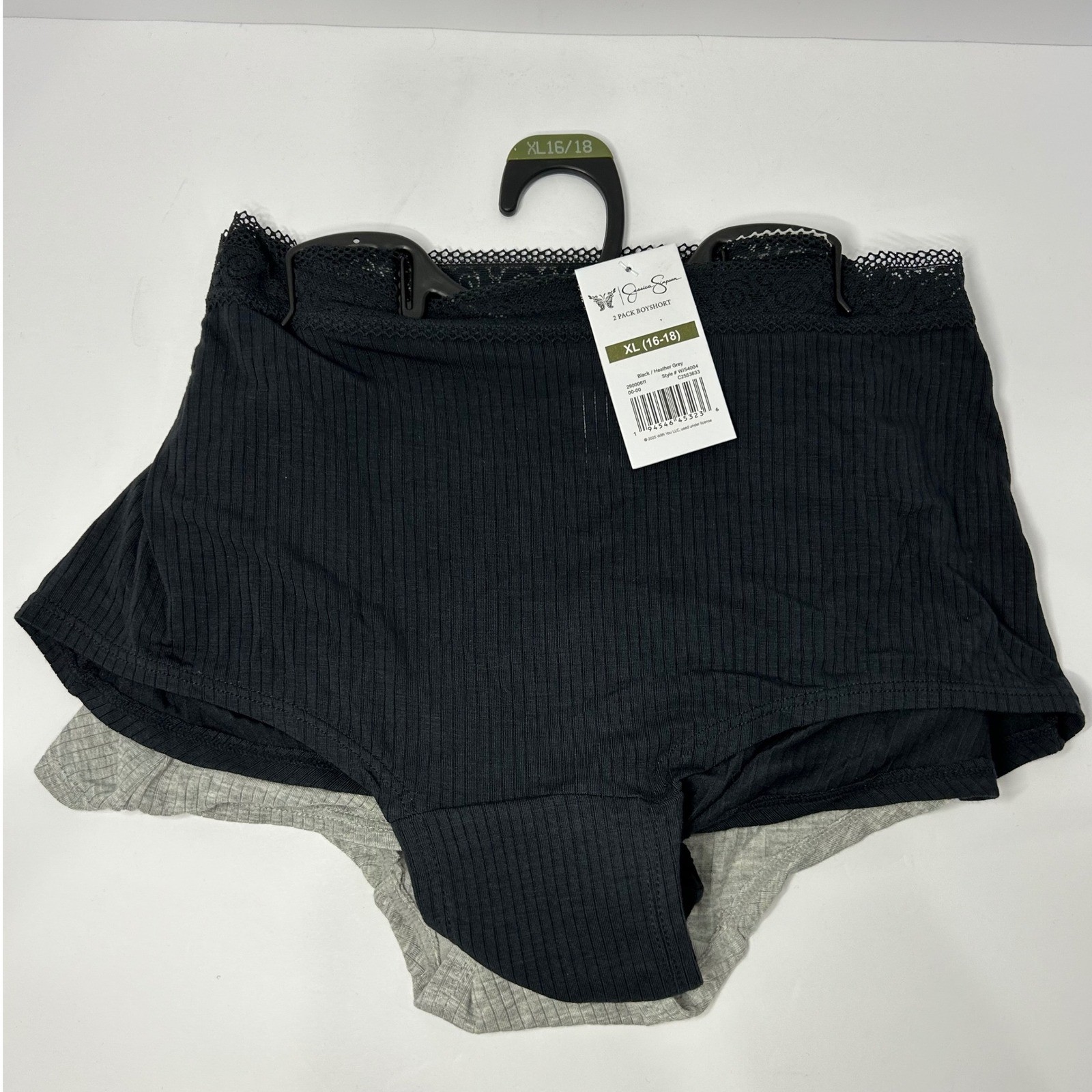 Jessica Simpson Womens 2 Pack Ribbed Boyshort Panties Black Grey XL 16-18 New