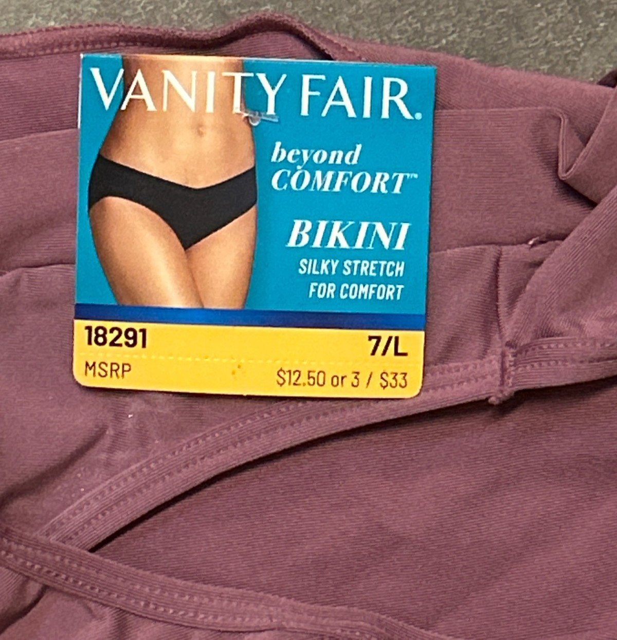 Vanity Fair Beyond Comfort Bikini Panties 18291 Women’s Size 7/L Mauve Purple