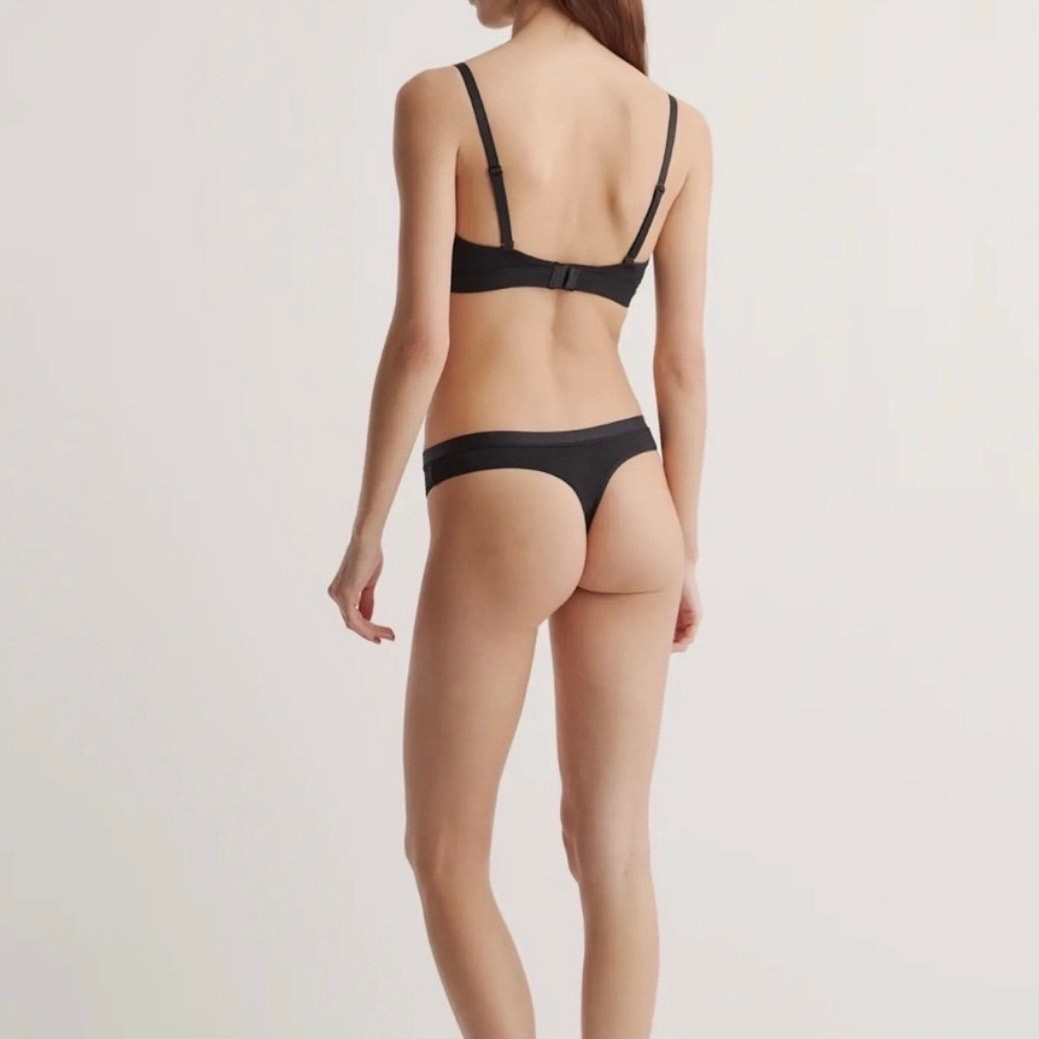 quince micromodal thong underwear women size medium in black – 6 pack