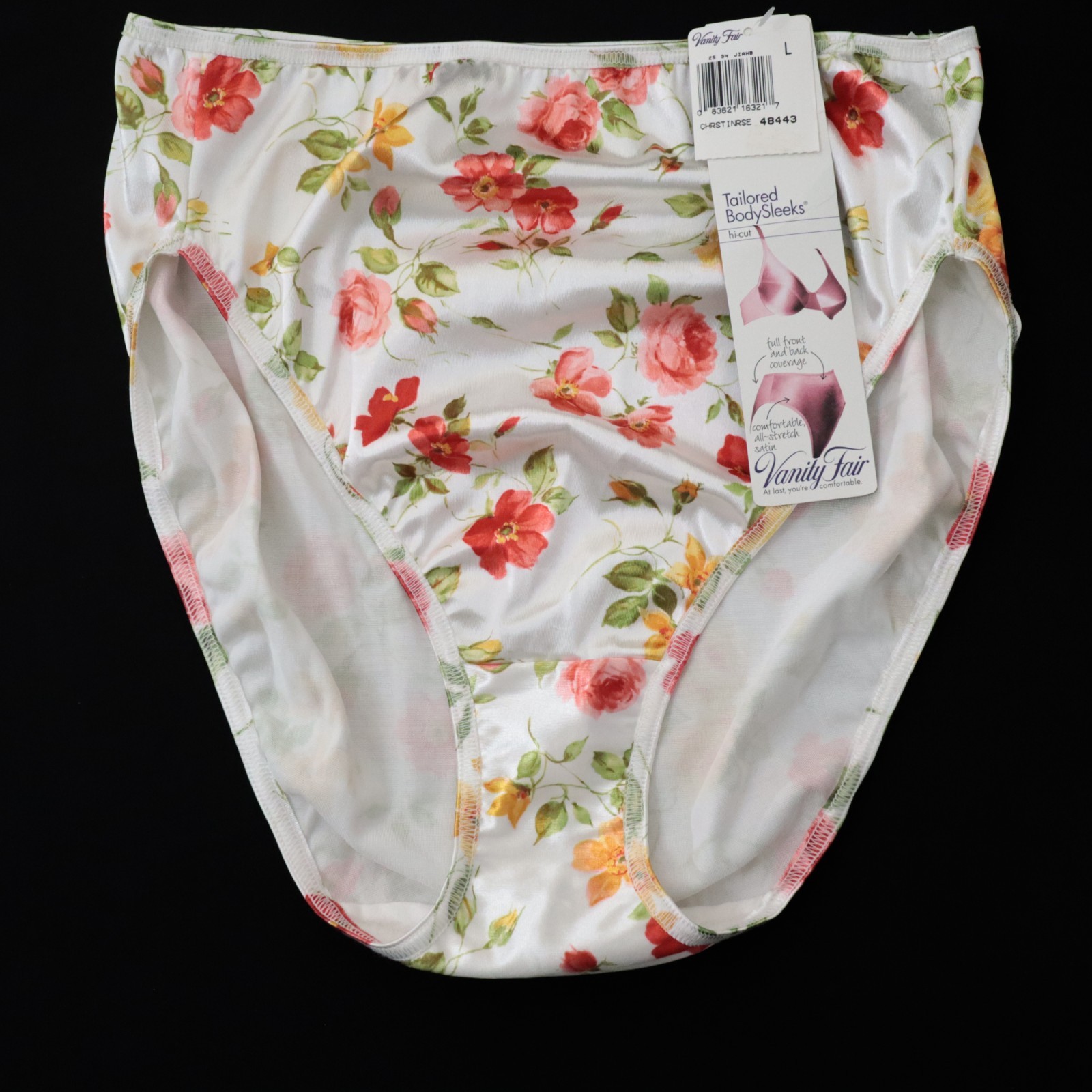 NEW Vanity Fair VTG Tailored Bodysleeks Stretch Satin High Cut Brief Panty LARGE