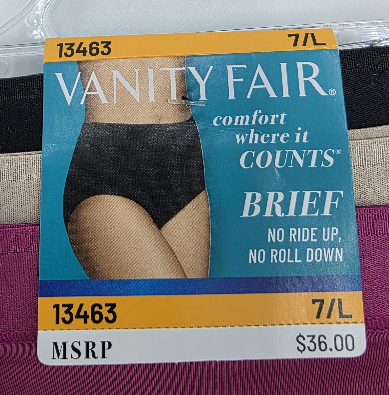Vanity Fair Briefs Womens Large 3 Pack Purple Black Beige No Ride No Roll 13463