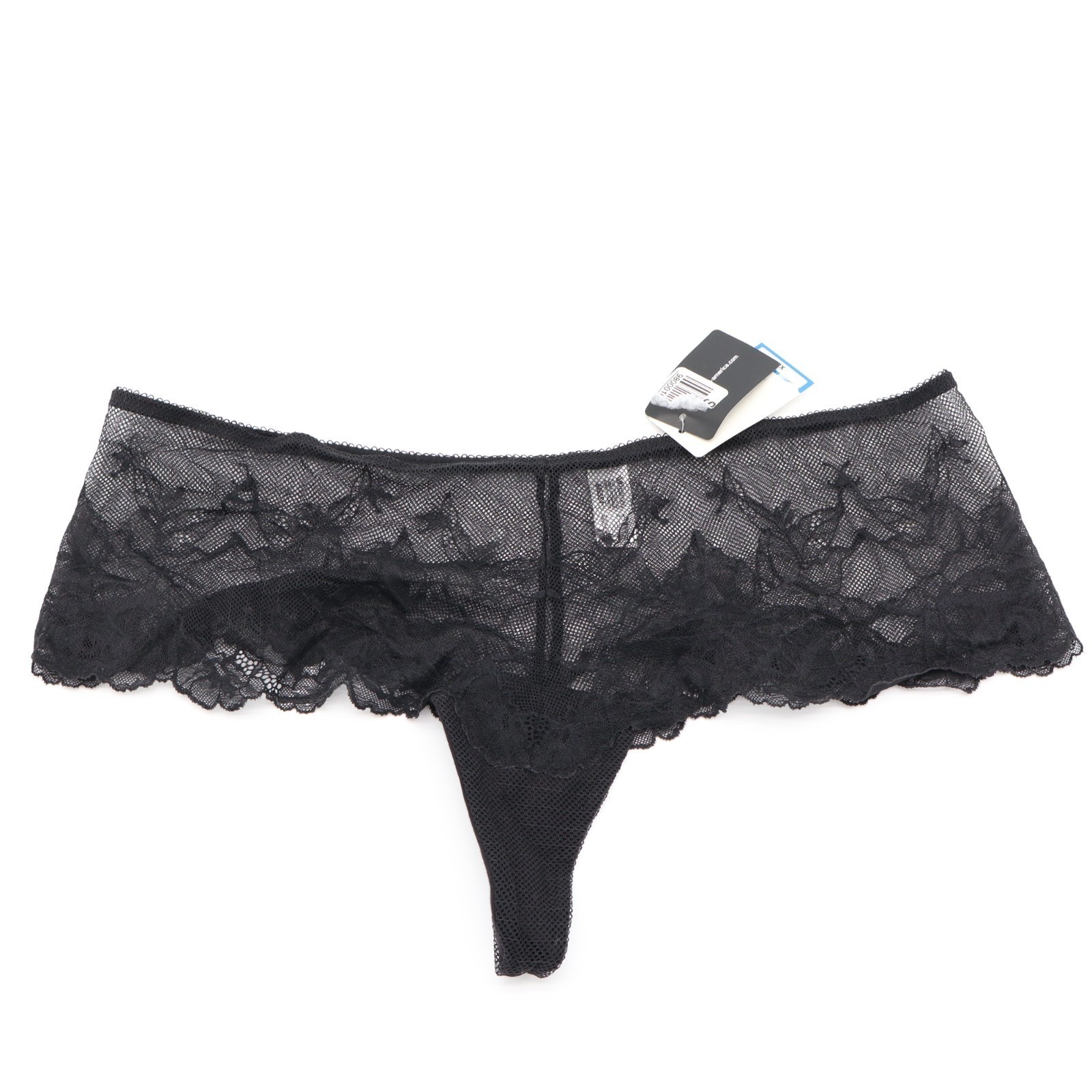 Wacoal Vivid Attraction Tanga Womens XL Black Stretch Floral Lace Scalloped Edge