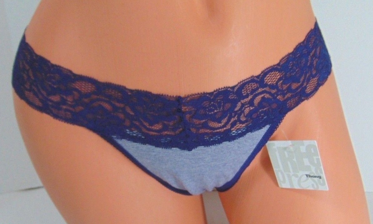 Women’s Free Press Navy & White Happy Stripe Thong Panty Size S NWT