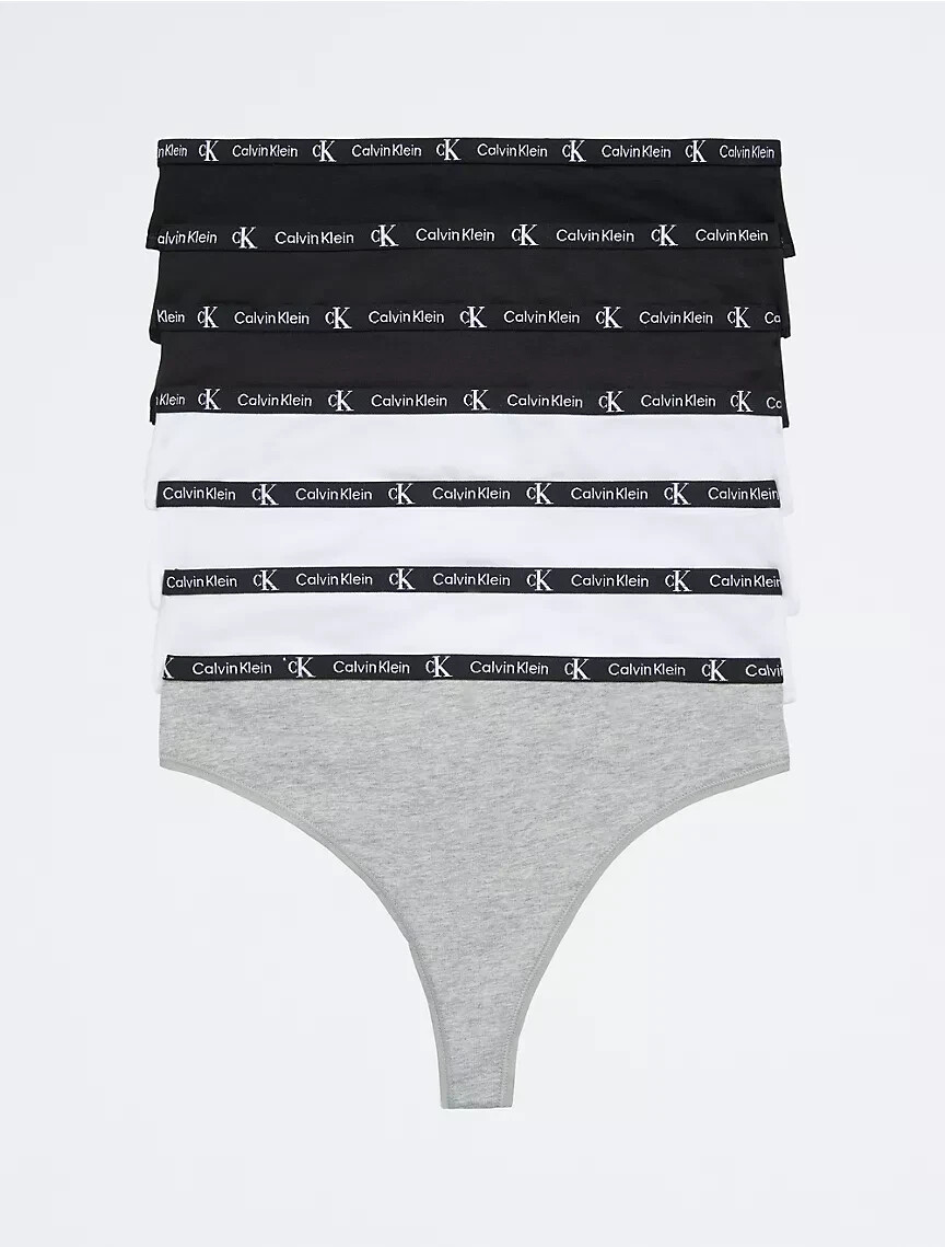 Calvin Klein 1996 Cotton Stretch 7-Pack Modern Thong, Grey/White/Black Large