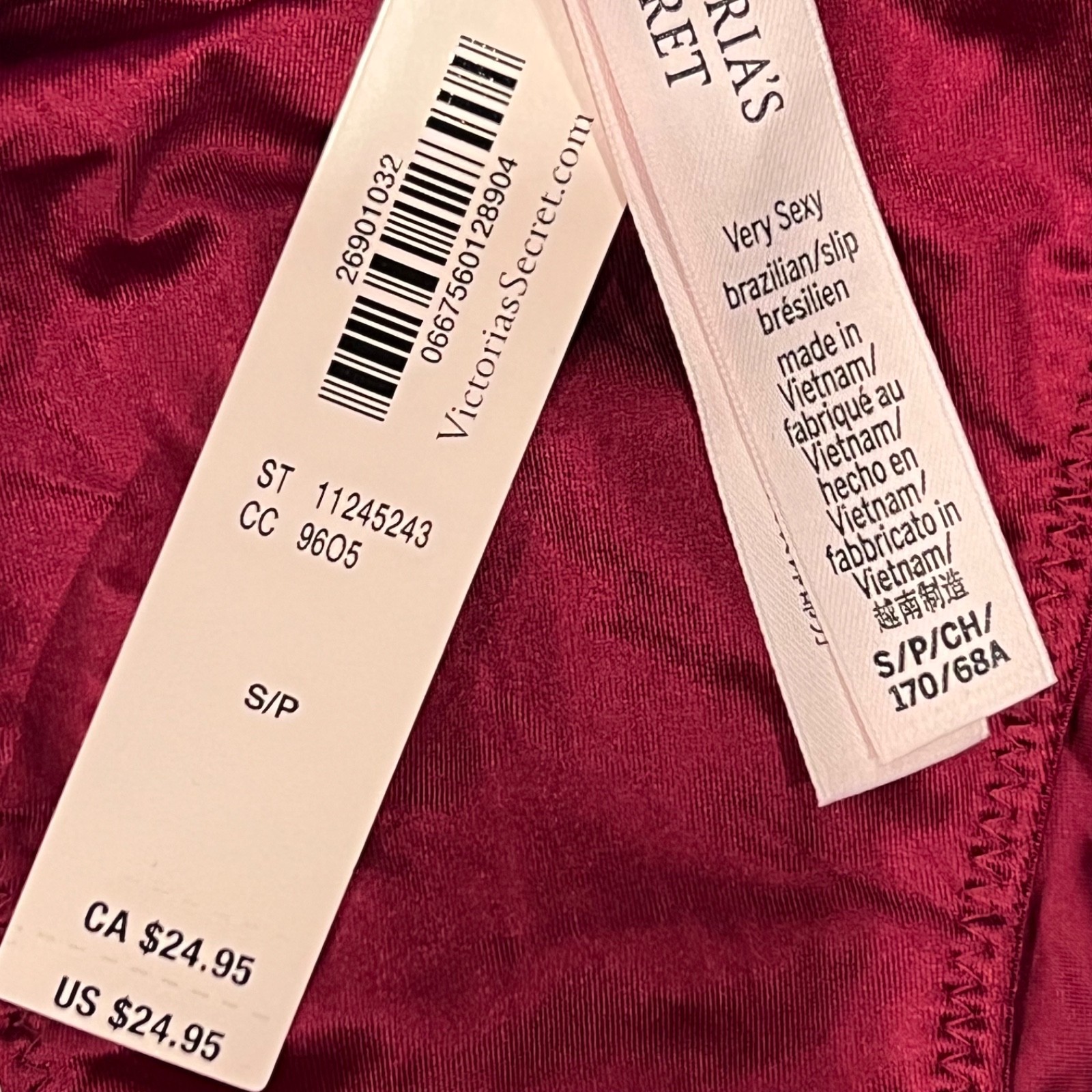 NWT VICTORIA’S SECRET Very Sexy Brazilian Pantie Sz XS-S-L Burgundy Silky Bling