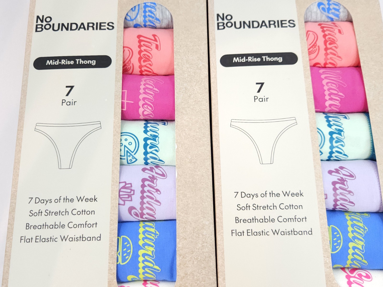 No Boundaries Women Cotton Thong Panties 7 Pack Days Week Size L Lot of 2 New