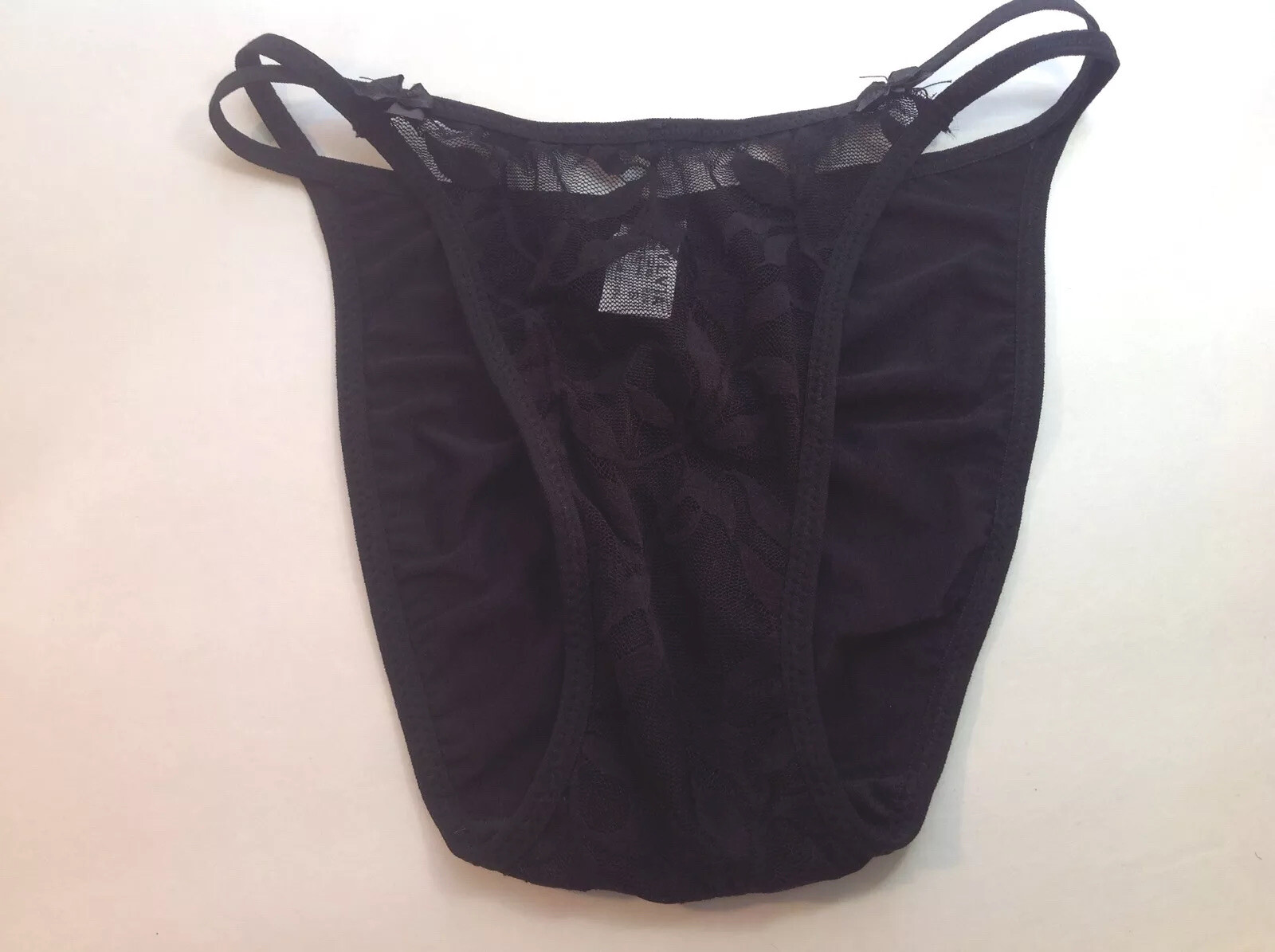 Women Panties,Bikinis Size Small Black Fishnet FloralSoft Silky W/Net&Decoration