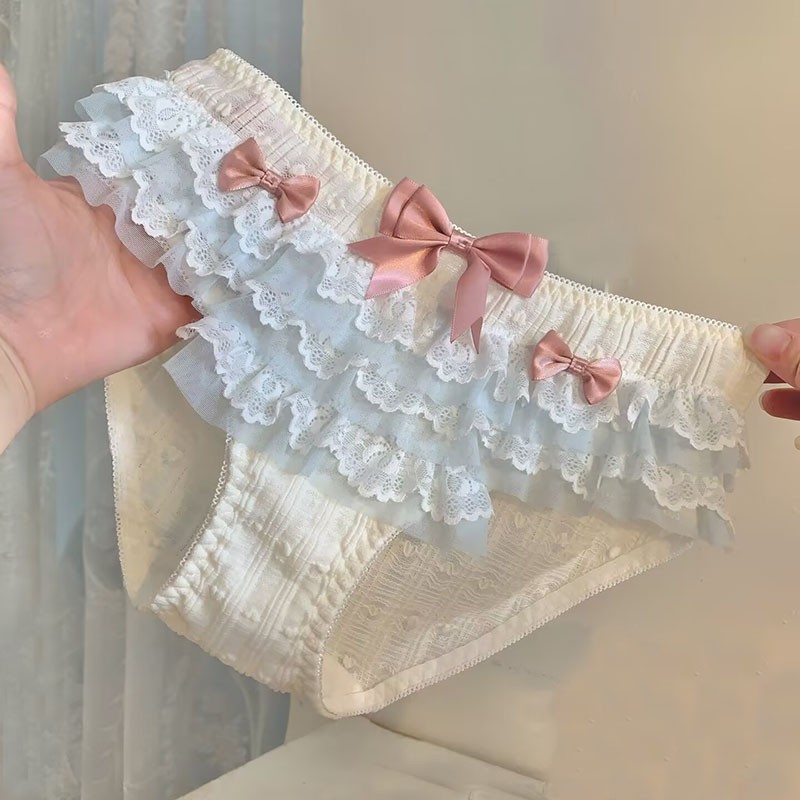 Lolita Sweet Womens Mens Ruffles Panties Briefs Bow Lace Oversize Underpants