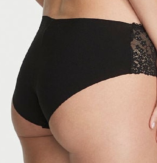 M Dark NOIR Black w Daisy Lace NO SHOW Smooth Victorias Secret Hiphugger Panty