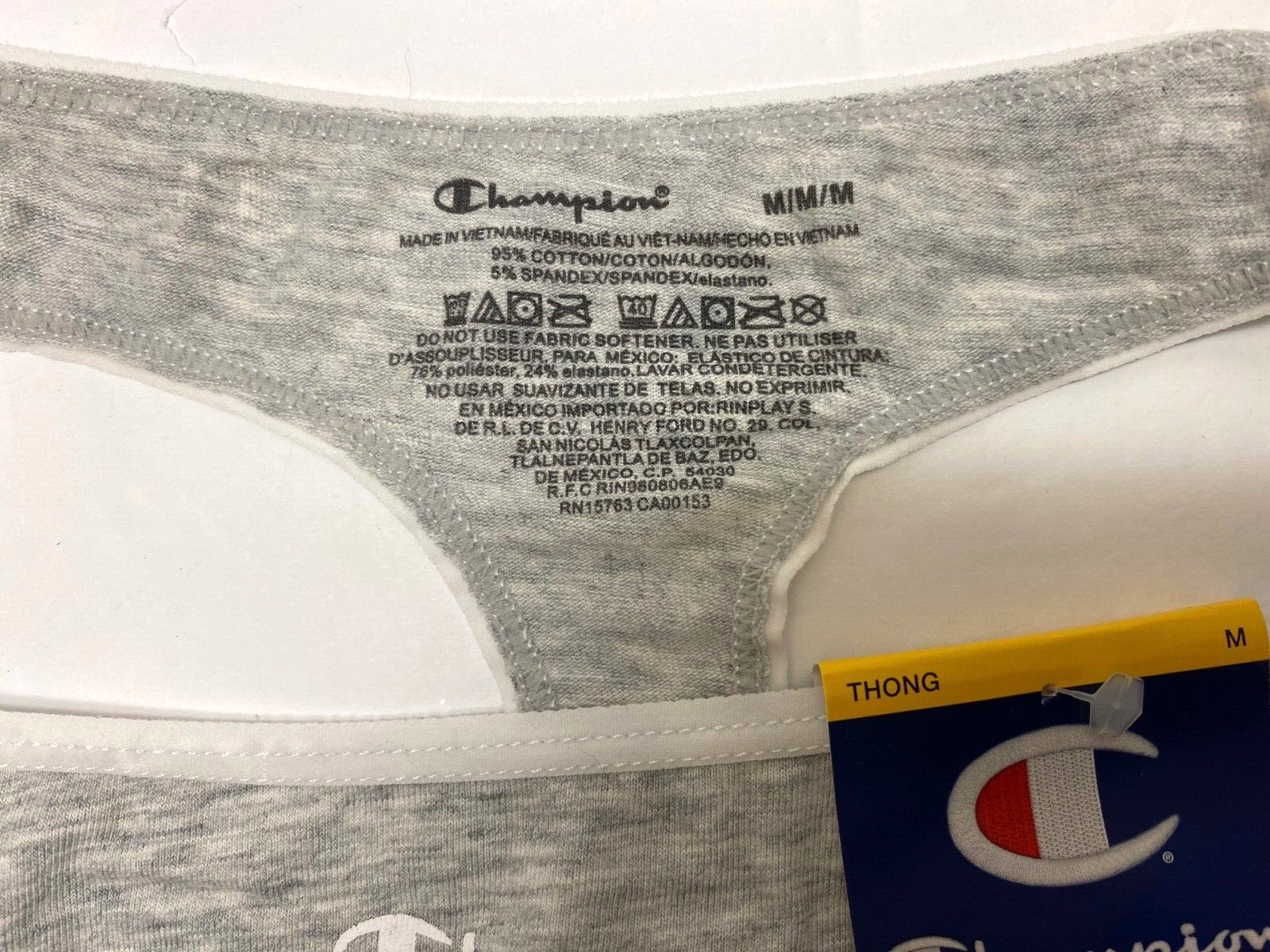 Women Champion Sz M Medium Thong Underwear Panty Grey/White NEW