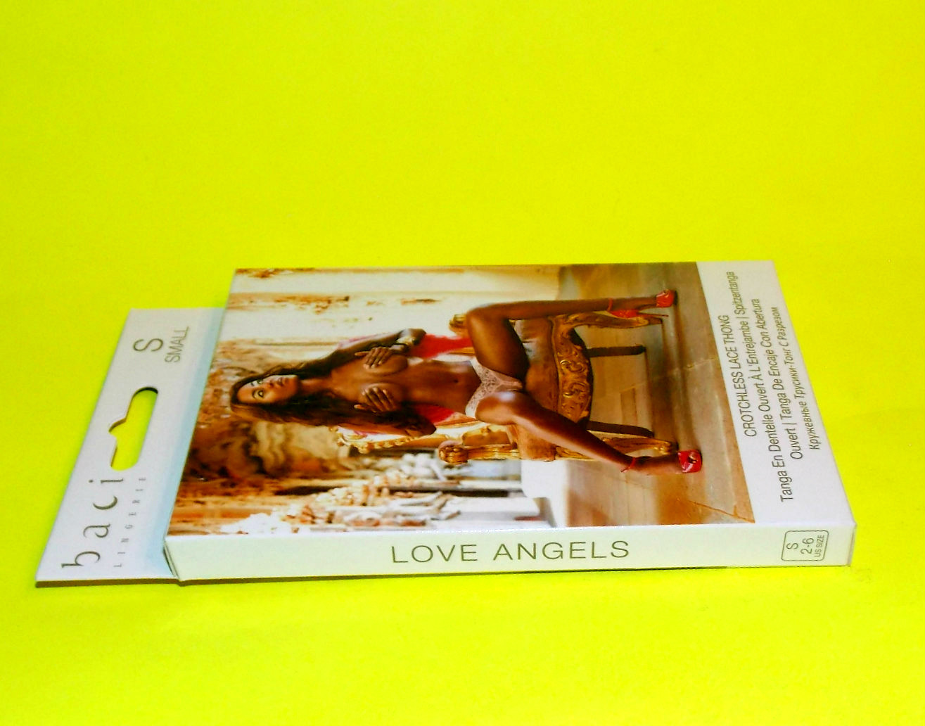 NWT Baci Lingerie CROTCHLESS LACE THONG, S,M,L, Light Pink,box packaged