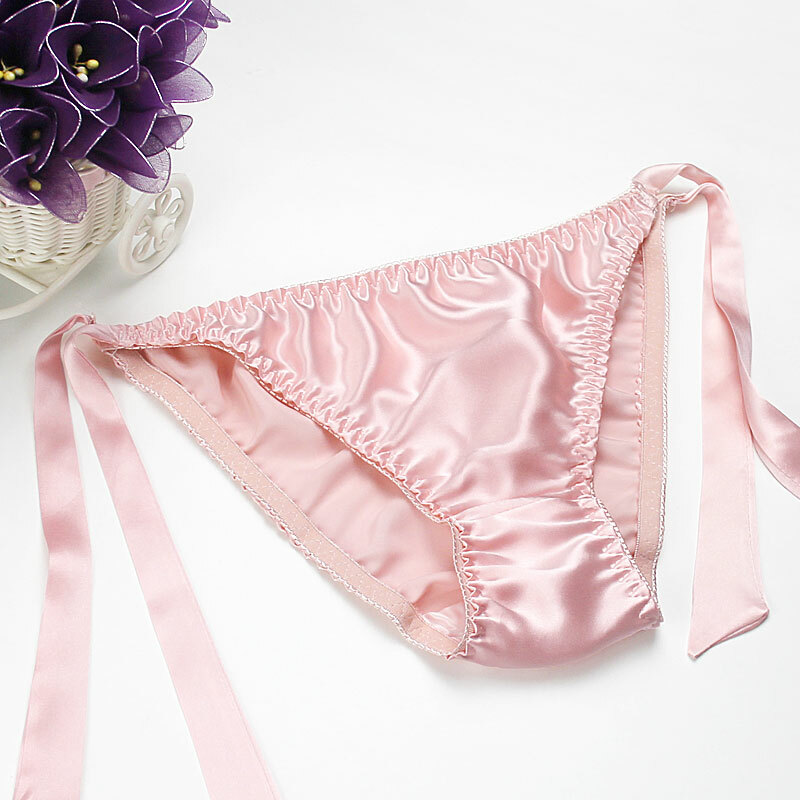 Womens 100% Silk Low-Rise Bikinis Underwear Knickers Cute Brief Side Tie Panties