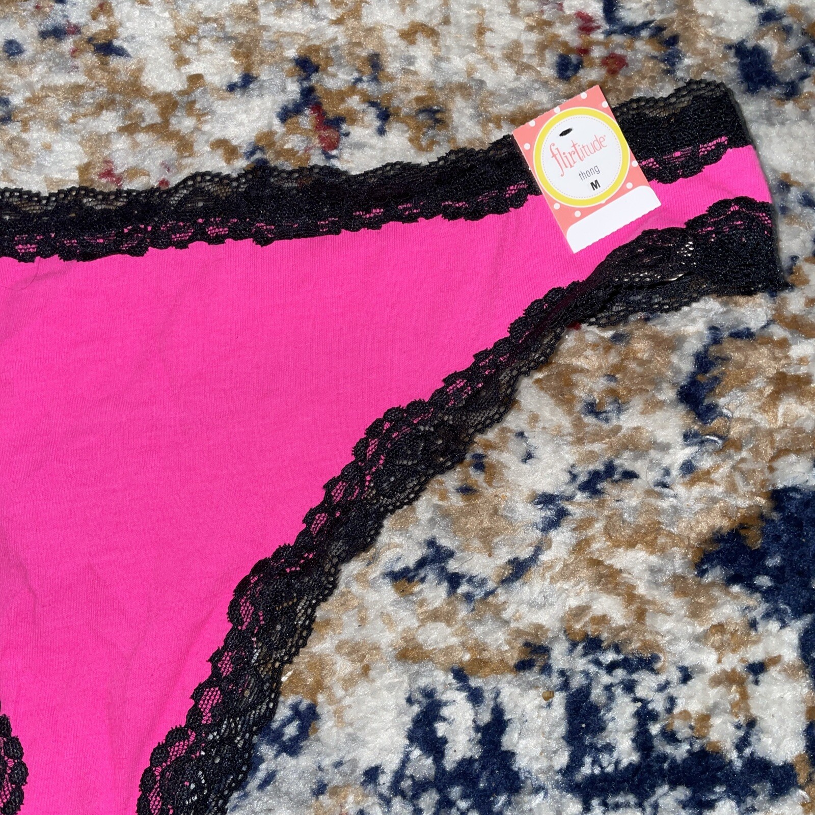 NWT Flirtitude Pink With Black Trim And LaceThong Medium
