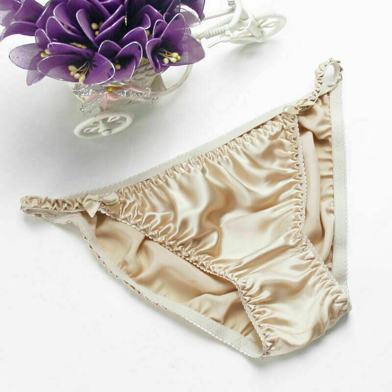 Womens 100% Silk Bow Deco Cute Bikinis T-pants Thongs G-string Underwear M L XL