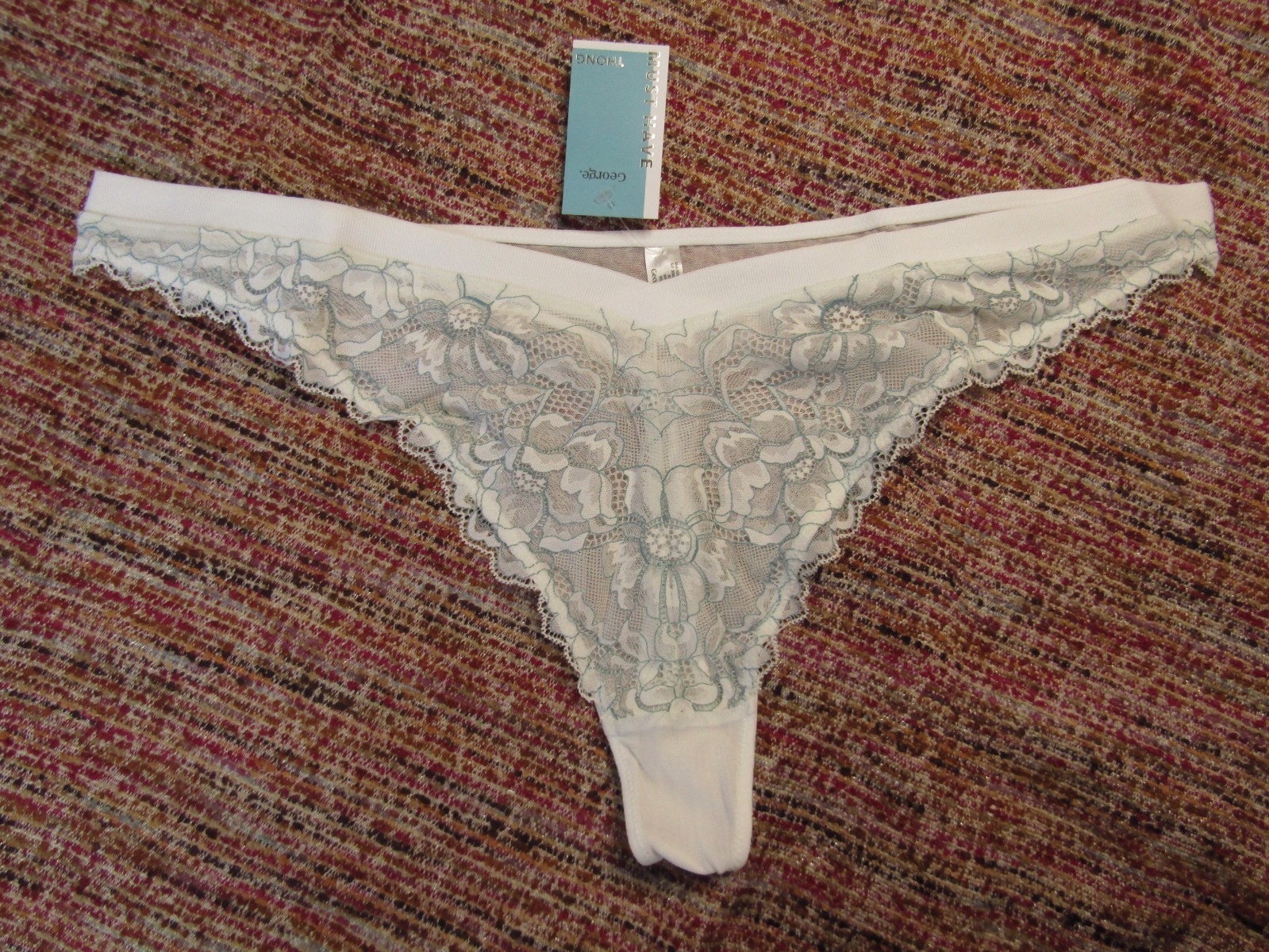 George Must Have White Jade Contrast Lace Thong Panties Size 22