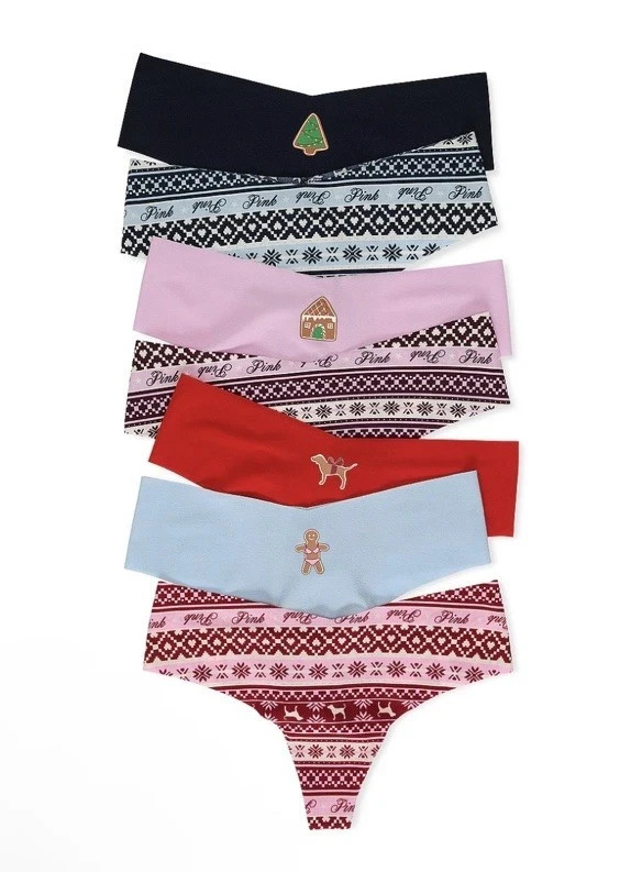 Victoria Secret PINK CHRISTMAS 7-PACK NO SHOW THONG PANTY Puppy XL L M S XS NWT