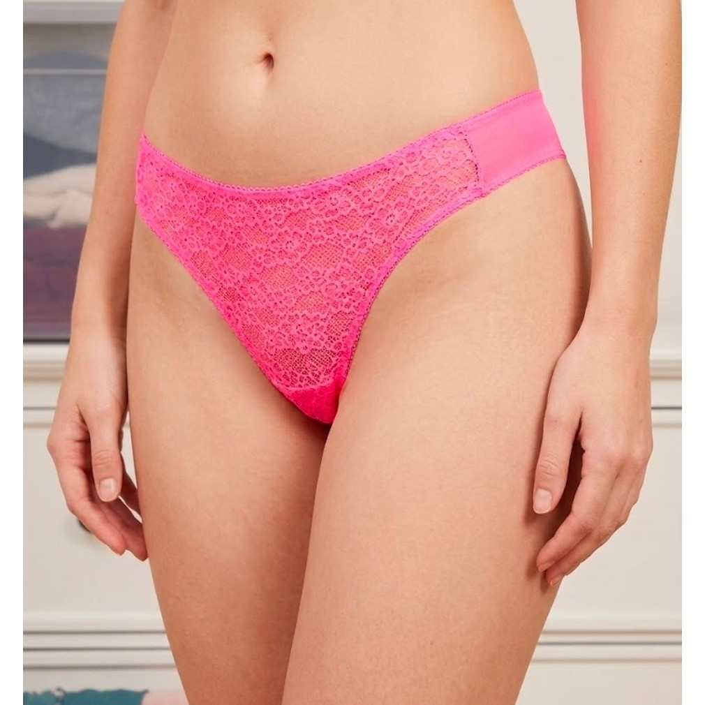 Parade Lace Thong Underwear Panties 2 Pack 2XL Black Neon Pink Floral Sheer Mesh