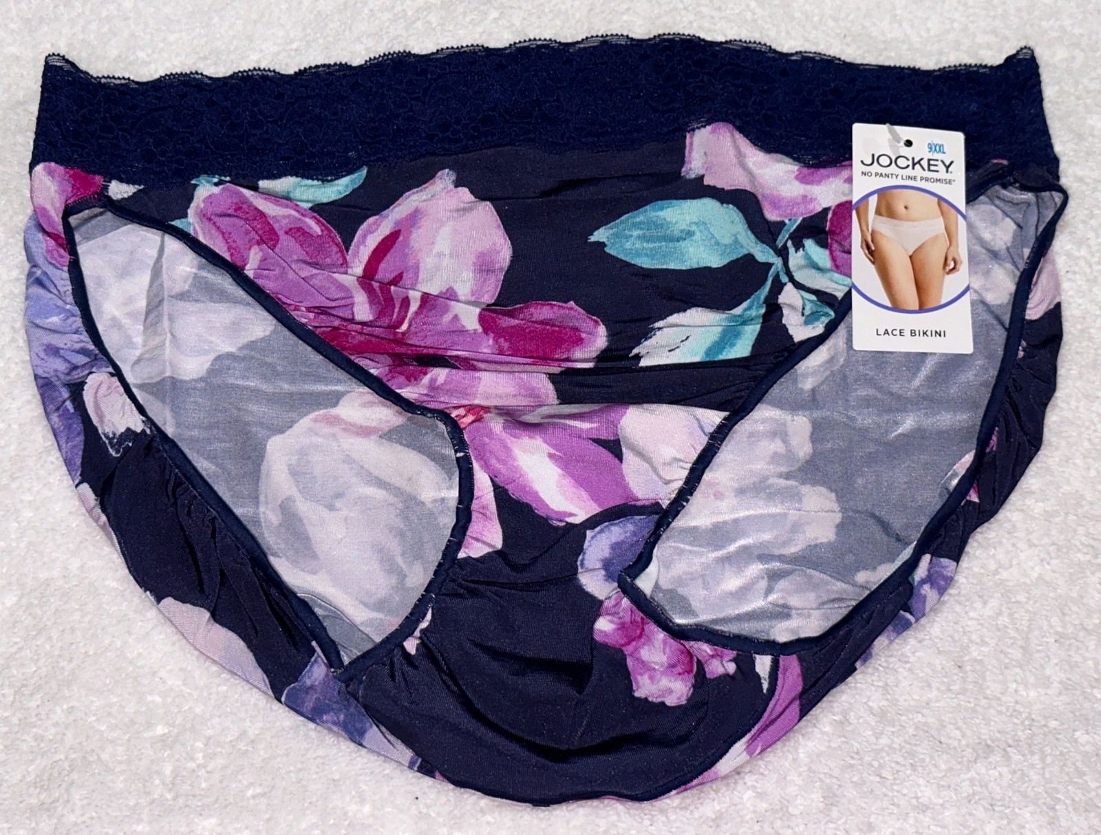 JOCKEY No Panty Line Promise First Bloom Lace Waist Bikini Panty Womens Sz 9 2XL