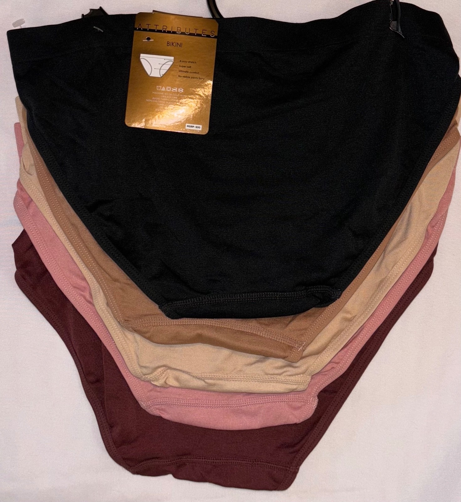 NWT ATTRIBRUTES WOMEN’S 5PK SEAMLESS 4 WAY STRETCH BIKINI XL (MSRP $30)