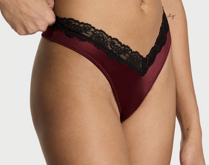 🎉VICTORIA’S SECRET LACE TRIM HIGH LEG THONG MEDIUM🎉 SANGRIA RED ONLY 1