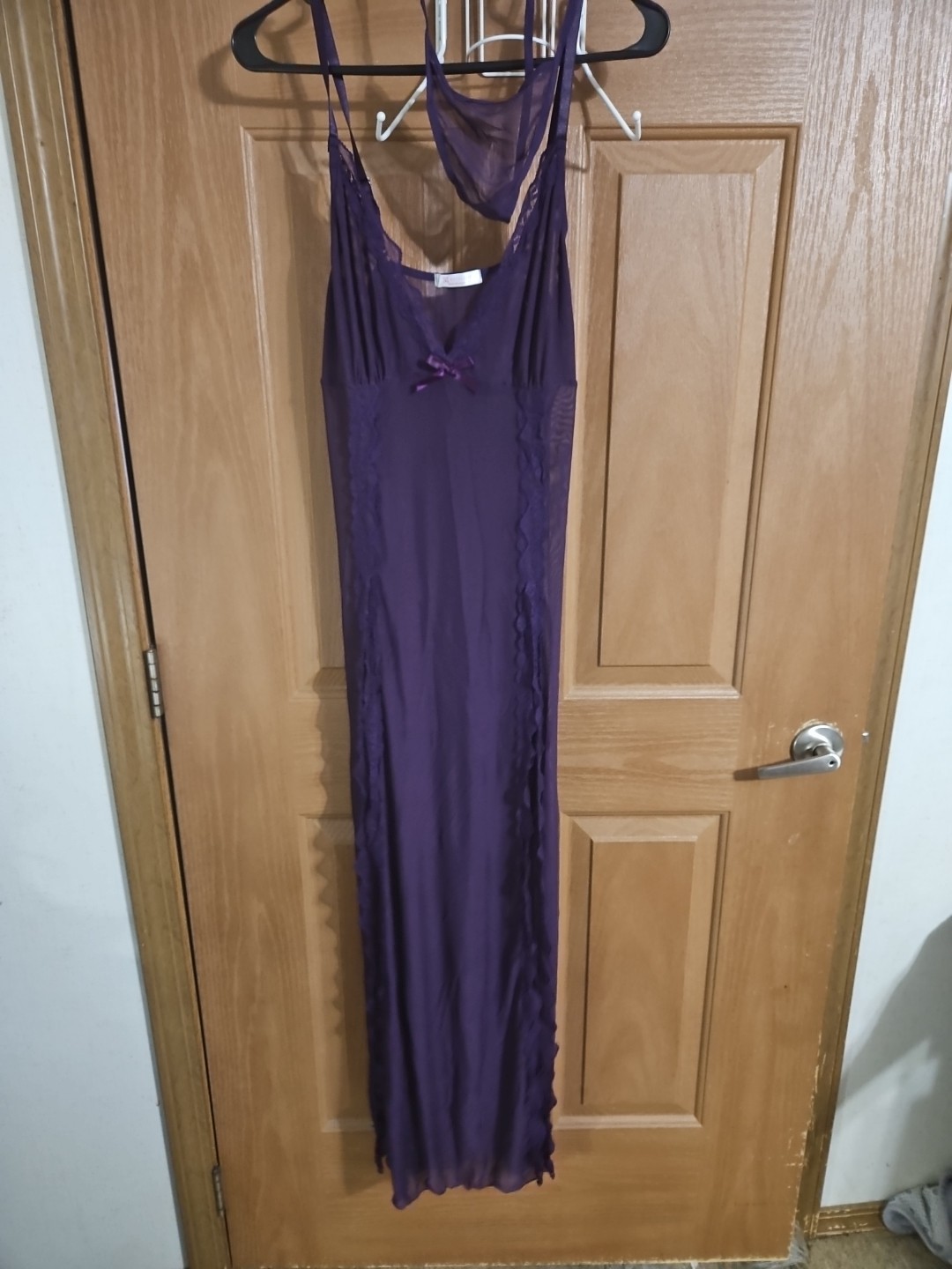 Women’s Avid Love Purple Nylon Sheer Gown And G String Panty Set NWT.
