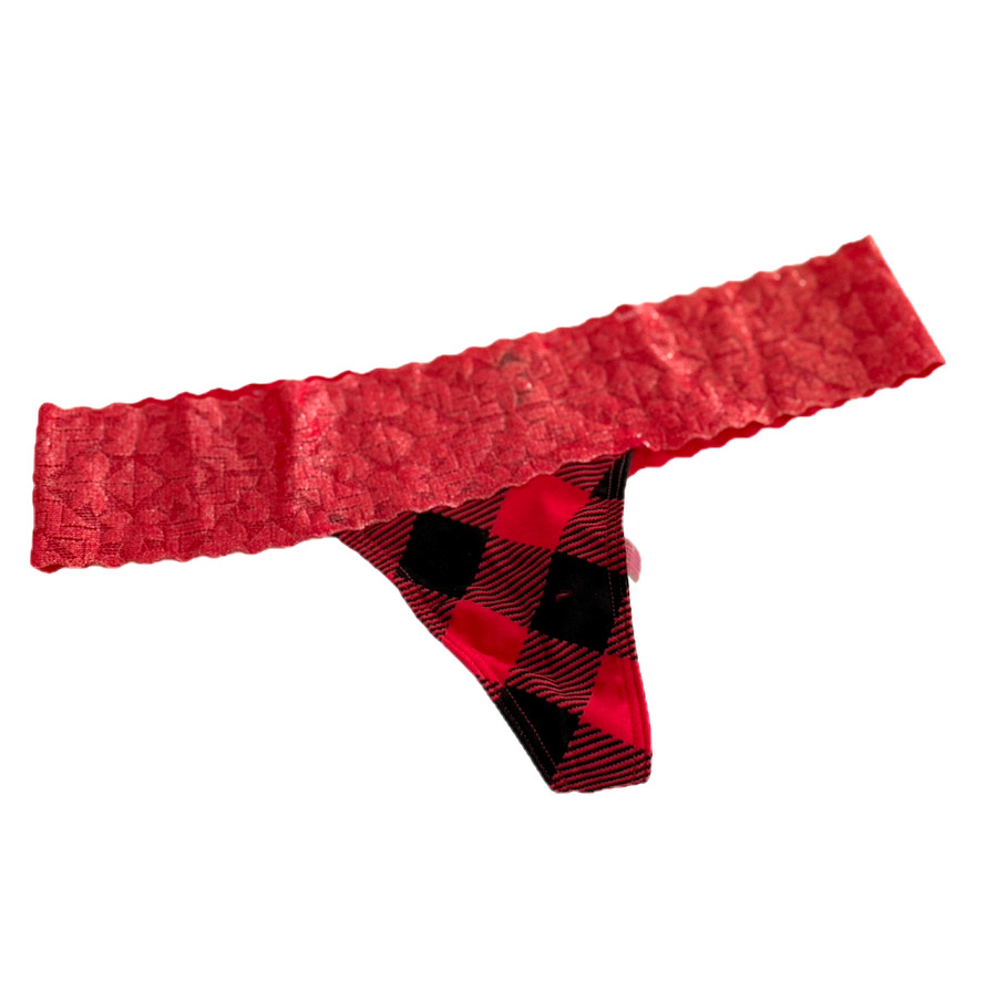 Victoria’s Secret PINK Opaque Floral Lace-Trim Thong Panty Red Checker