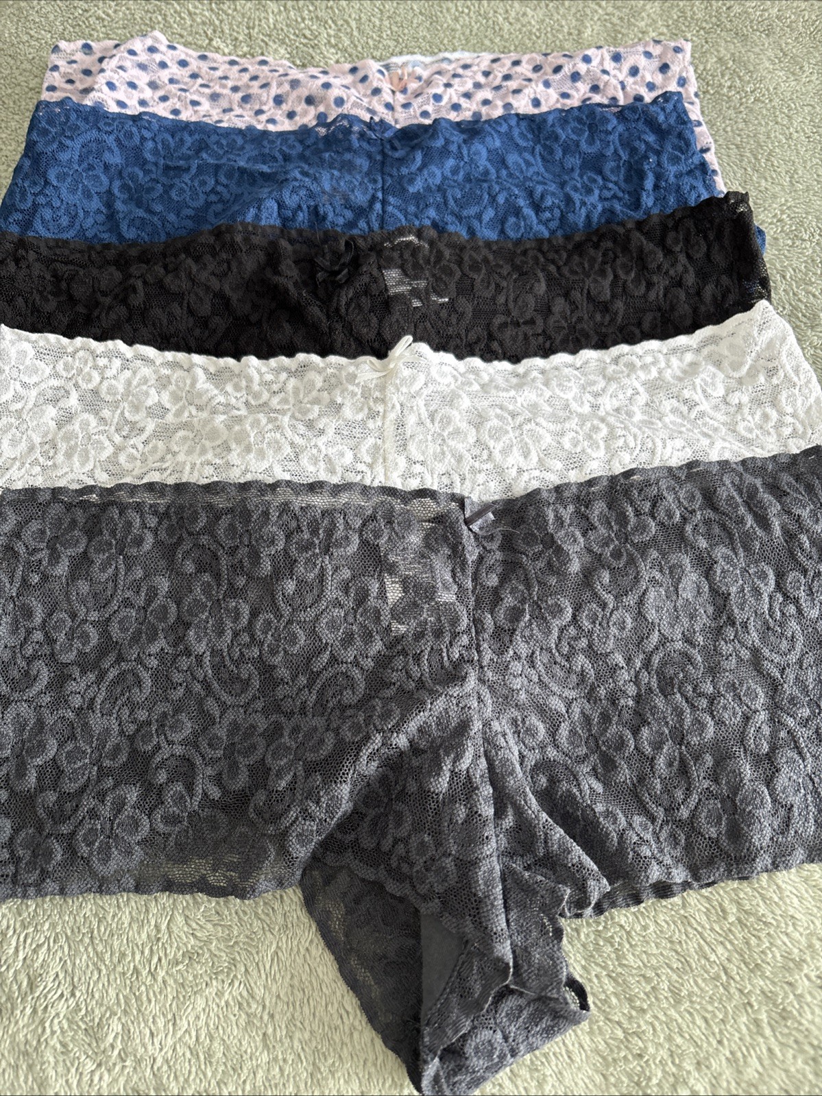 5 Pr Underwear Cheeky BOOTY LACE Panty Sz XL-XXL Black Gray Navy White Blue Dot