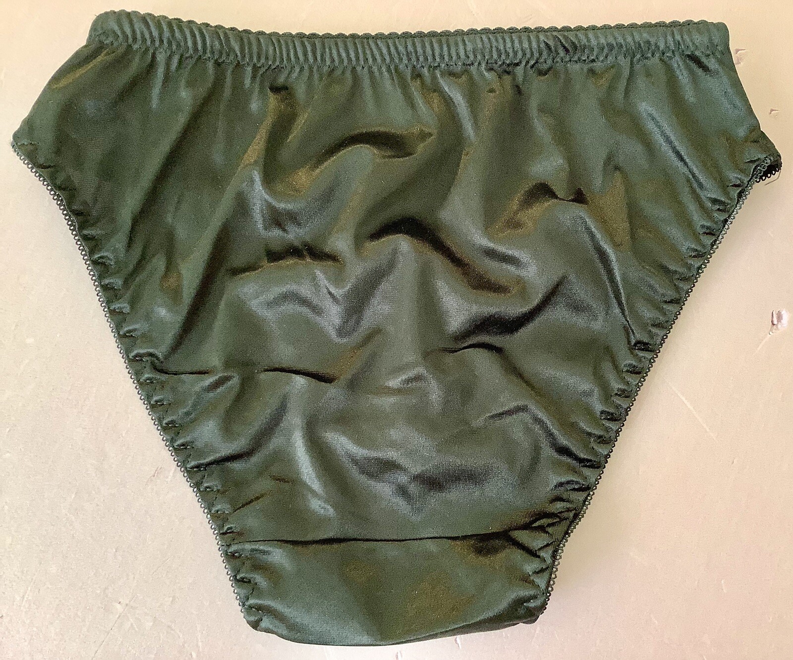 Women Panties Bikinis ANN DIANE Size S. Black Shiny Satin Soft W/decoration