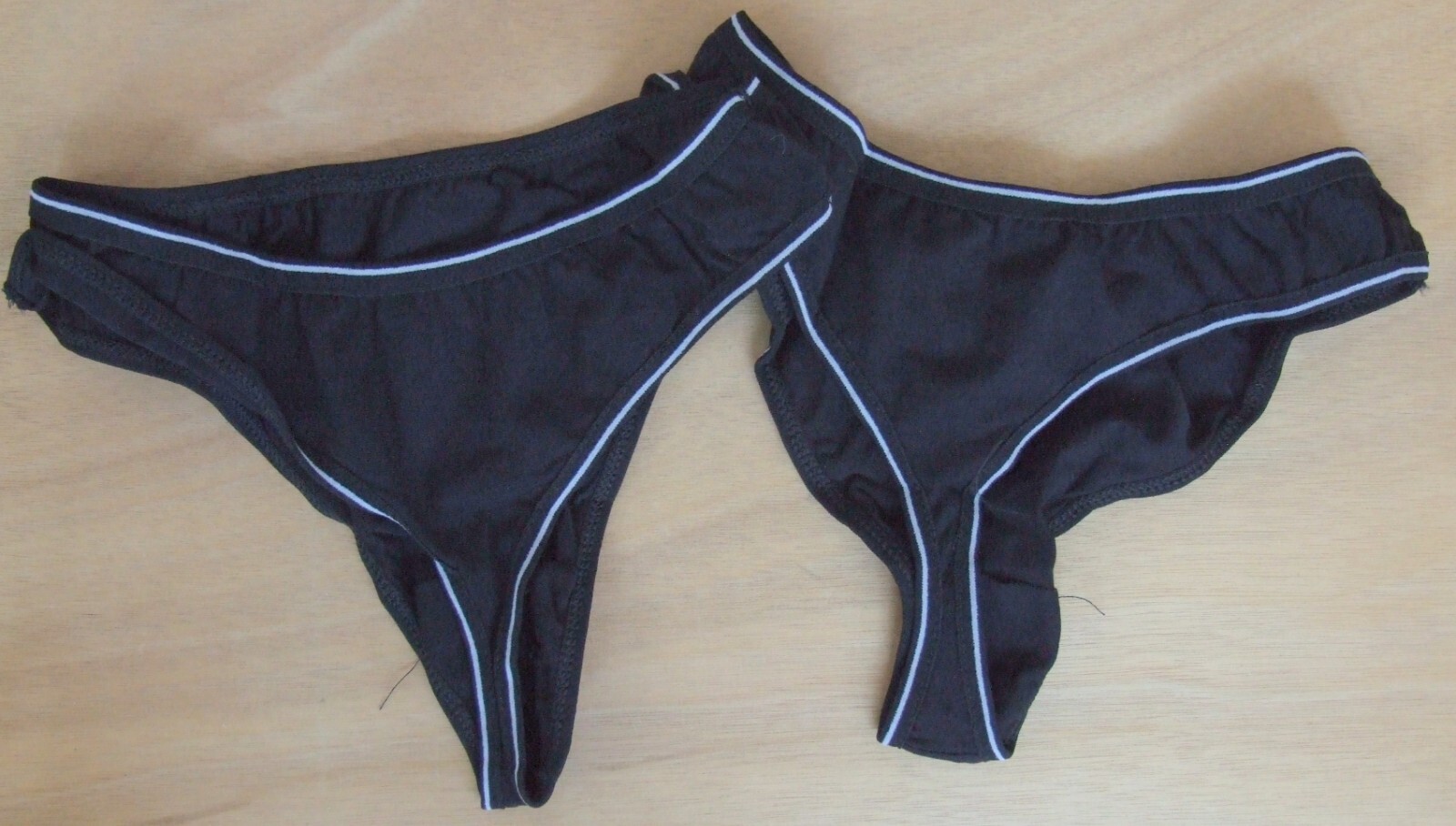 Two ALYA size 10-12 thong knickers panties with Cat Print stretchy cotton Black
