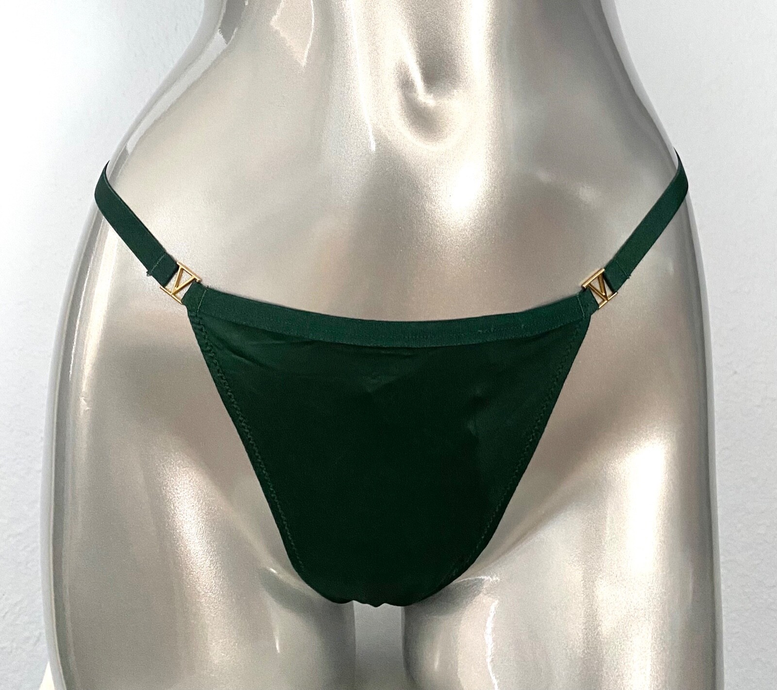 Victoria’s Secret V String Panty Very Sexy Soft Smooth Green Gold Hardware M L
