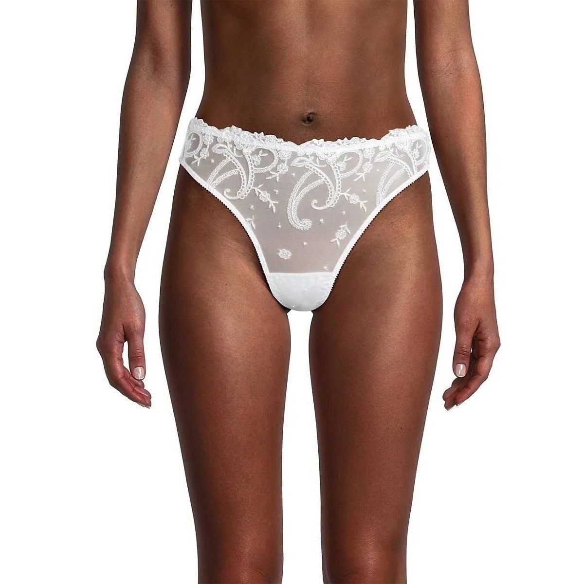 Cosabella Sanika White Embroidered Lace Mesh Thong Panty XL