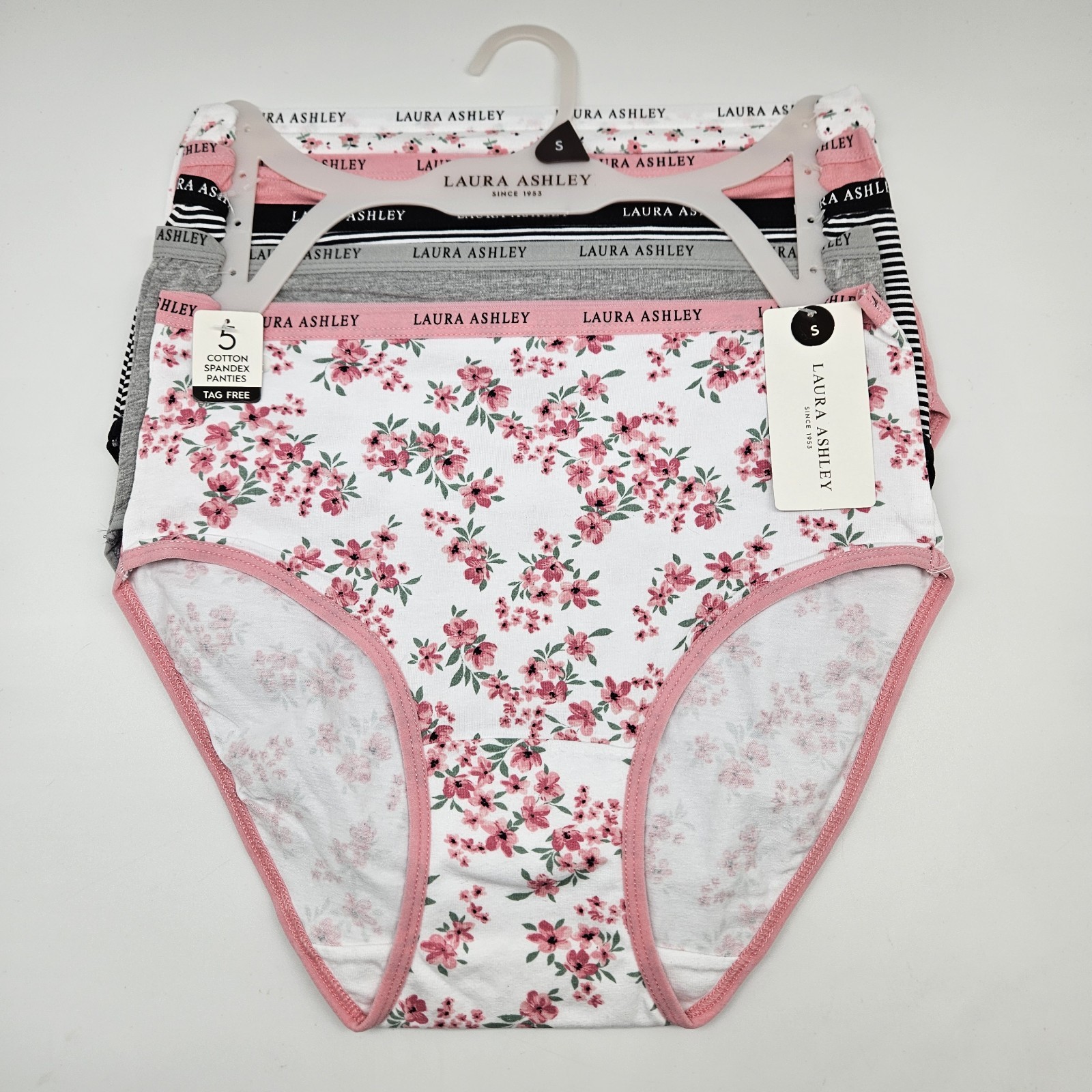 LAURA ASHLEY 5 Pack Women’s S M L XL Logo Cotton Panties White Pink Gray Black