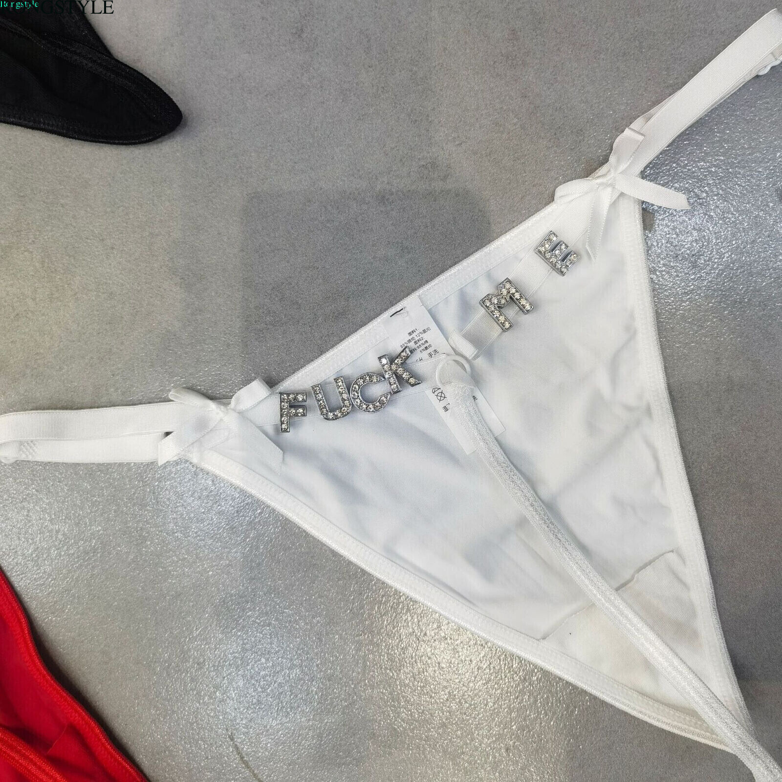 Sexy Thongs Shiny Crystal Letter Elastic Band Bow Women Thong Panties Underwear