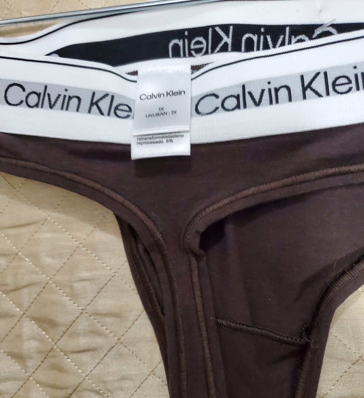 NWT~Calvin Klein Women’s Size 1X MODERN COTTON Natural Brown THONG QF7046-021