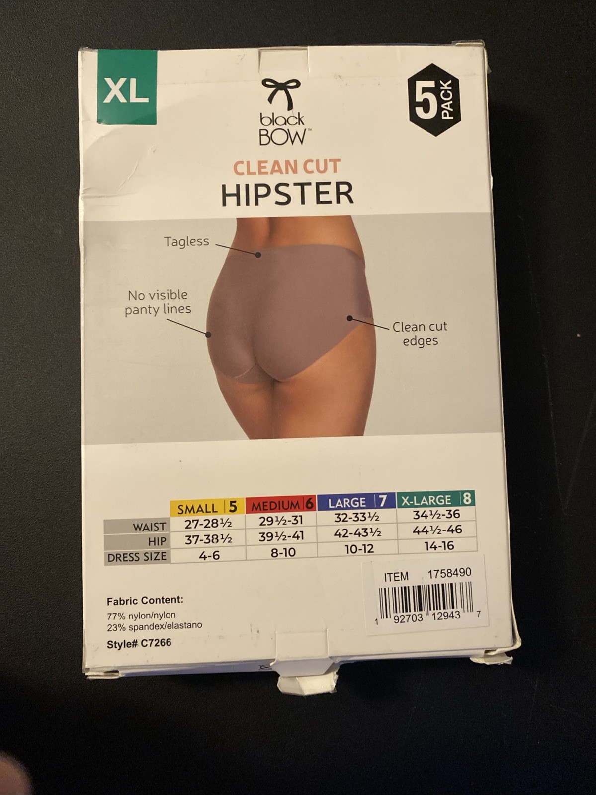 NWT BLACK BOW CLEAN CUT HIPSTER UNDERWEAR MULTICOLOR 5 PACK SZ XL #182C