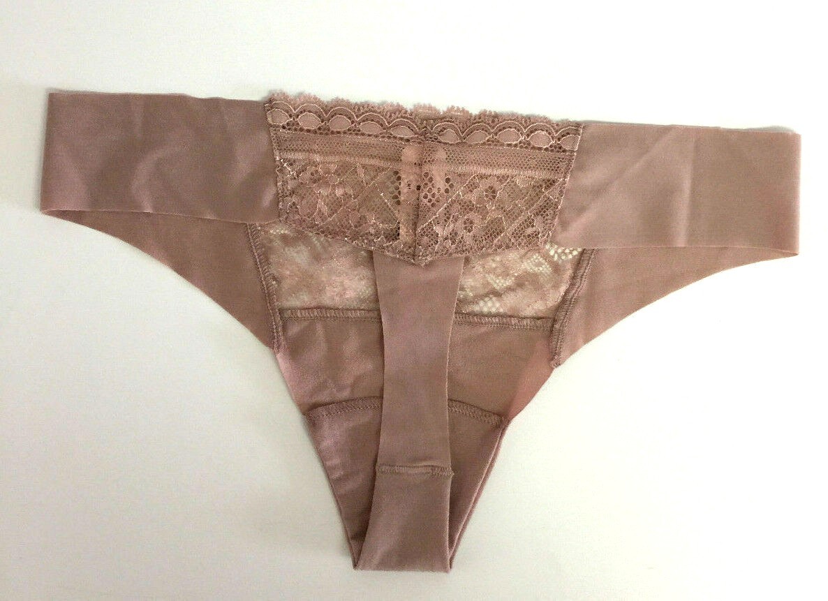 Victorias Secret Beige Laser Cut Thong Panties Size S Lace Insets Body by V NWT