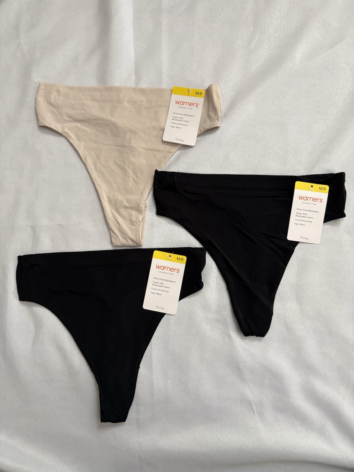 NEW Warners Thong Smooth It Over High Waist Thong 3 Pack Panty Thong Size Medium