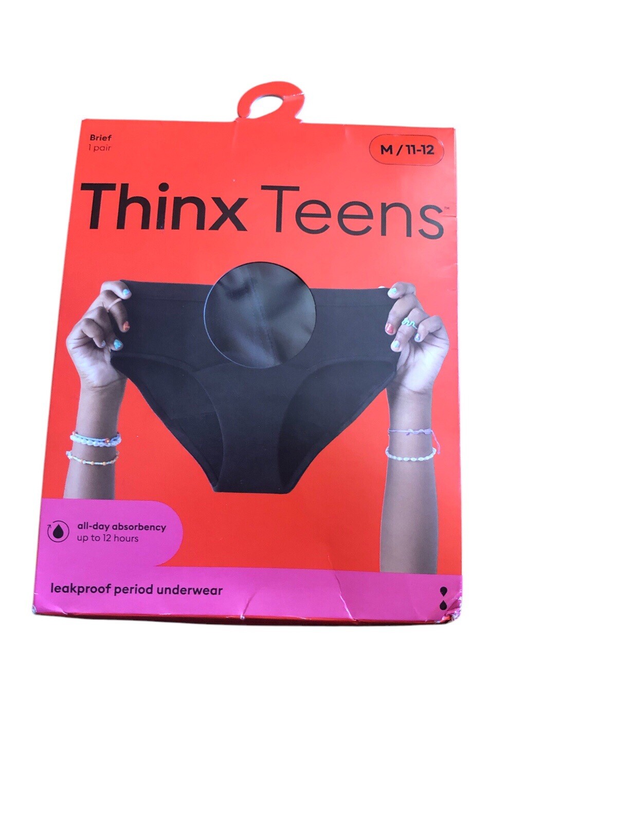 💝 Thinx Teens Period Underwear Sz M 11-12 Black