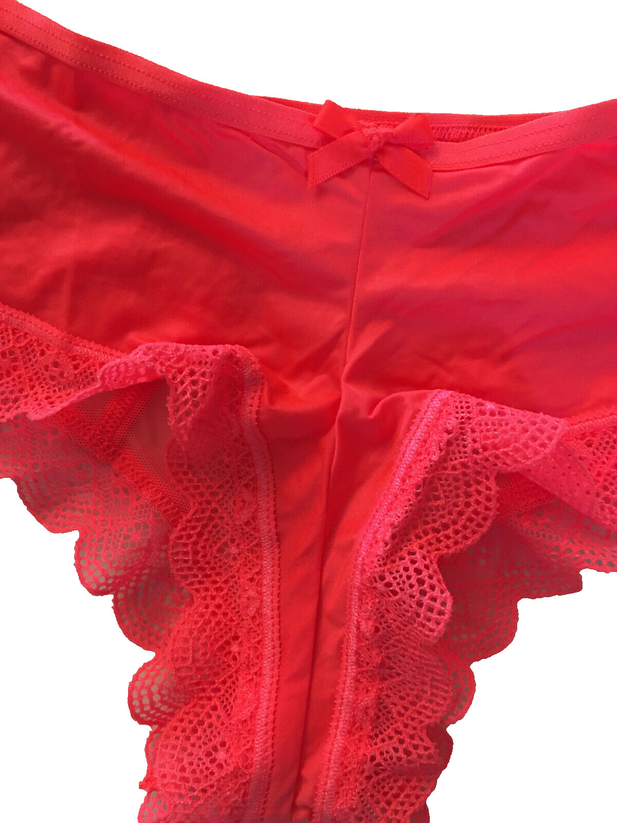 Victorias Secret Cheeky Panties Size S Neon Peach (07WW) Strappy Mesh Back Lace