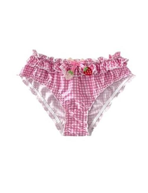 Women’s Y2k Gingham Bow Underwear Lace Eyelet Low Rise X-Large Strawberry Pink