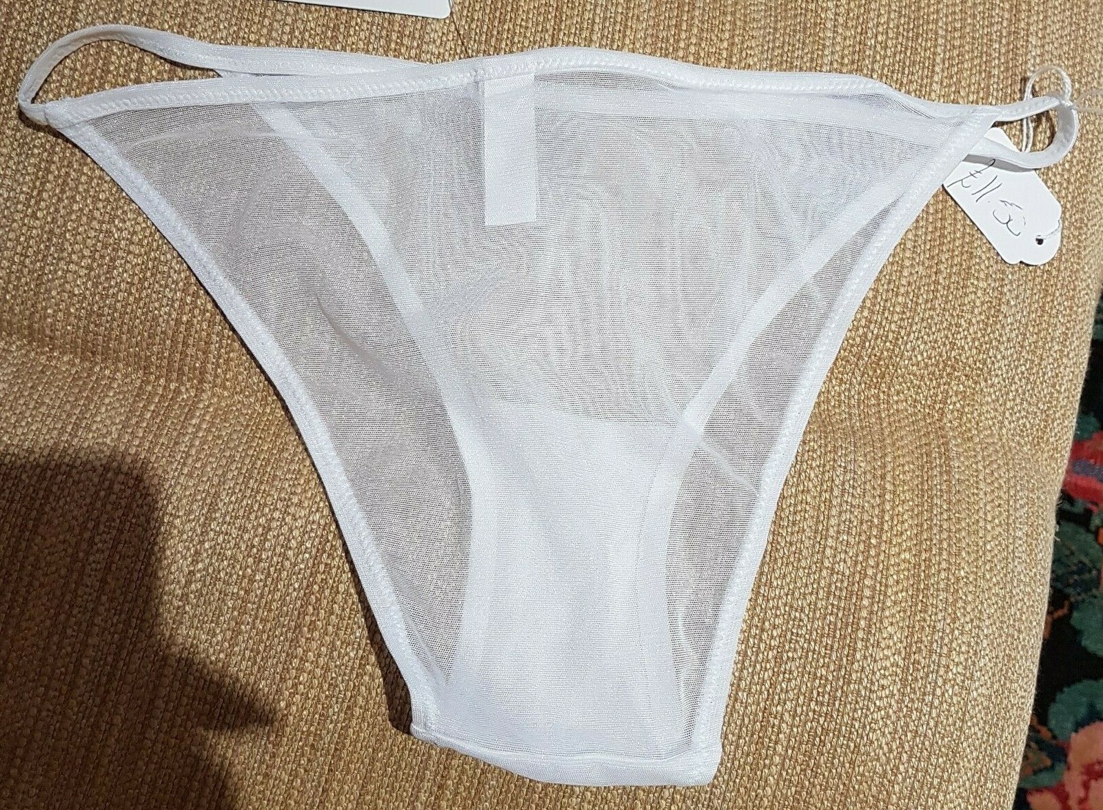 Verdissima Sheer White Mesh Embroidered MANGO Multi Flower Brief