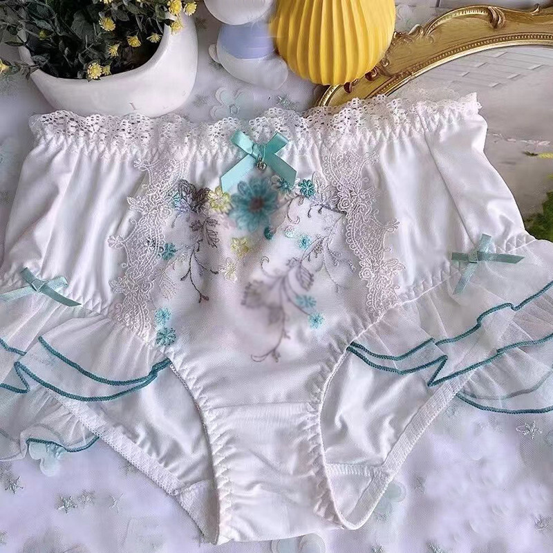 Women Princess Sweet Floral Underpants Briefs Panties Bow Ruffles Cute Underwear