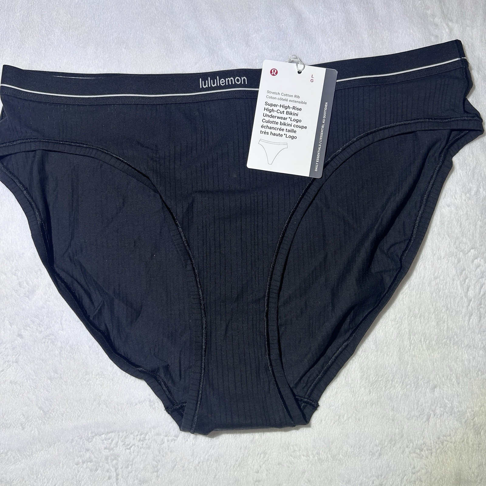 Lululemon Stretch Cotton Ribbed Logo Super High Rise Bikini Underwear Large NEW!