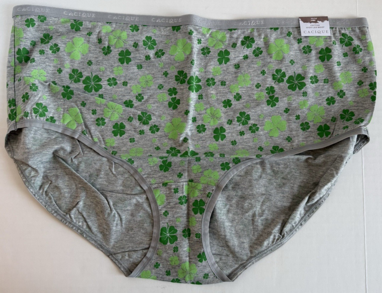 Lane Bryant Cacique 22/24 Gray Green Shamrock Cotton High Leg Brief Underwear